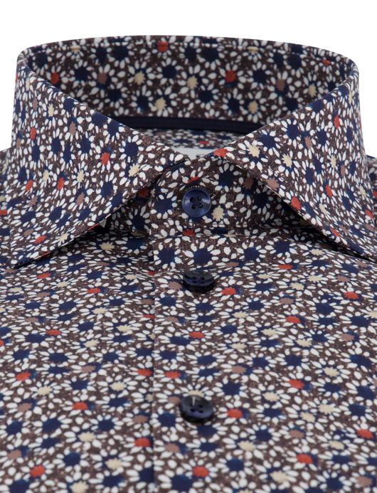 Ledub overhemd navy katoen geprint normale fit