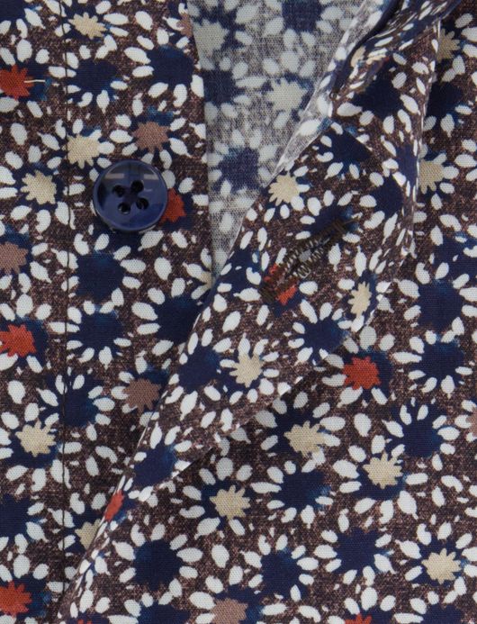 Ledub overhemd navy katoen geprint normale fit