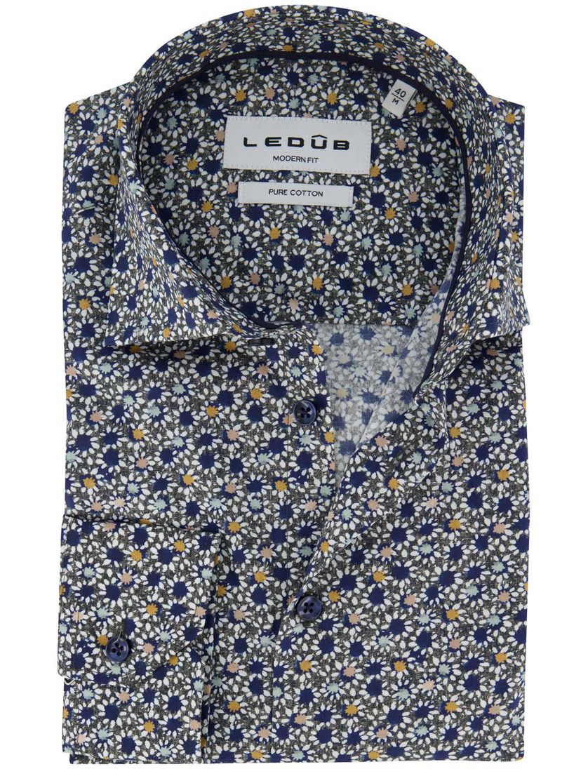 Ledub overhemd geprint donkerblauw katoen