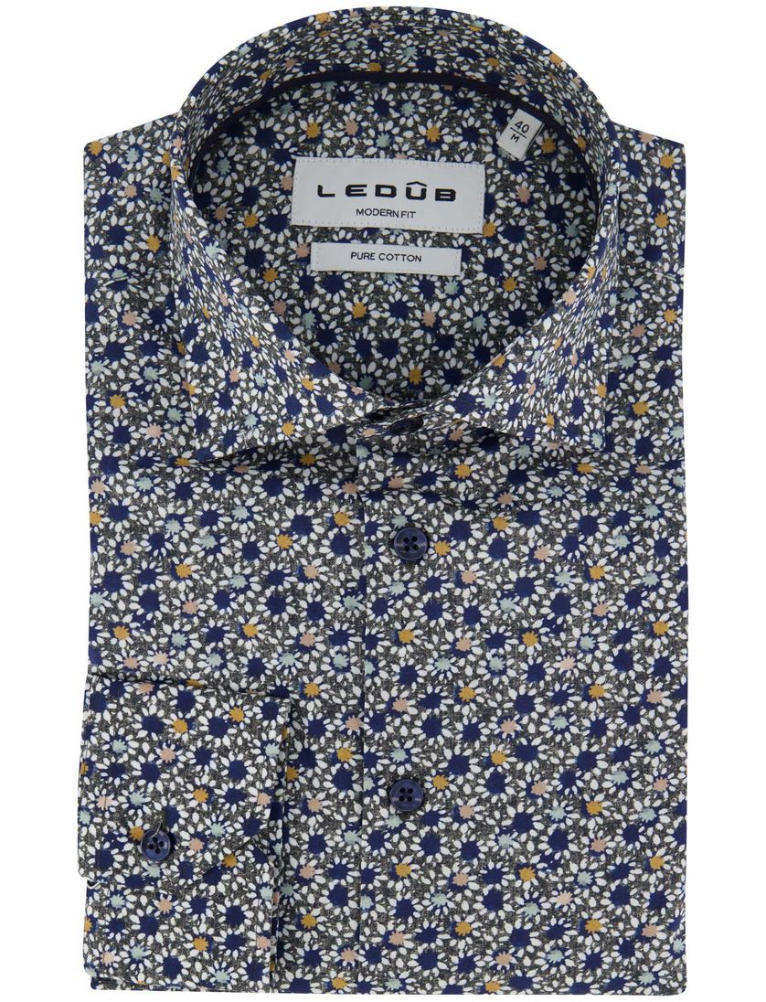 Ledub overhemd geprint donkerblauw katoen