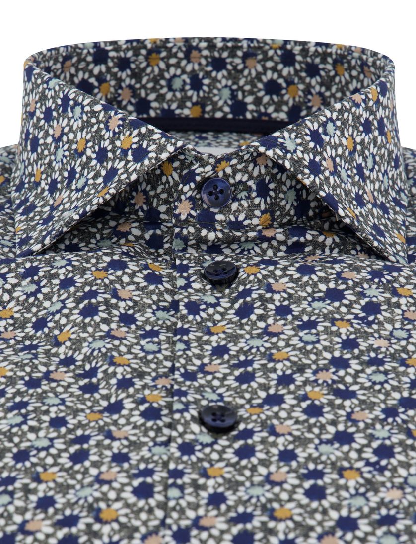 Ledub overhemd geprint donkerblauw katoen
