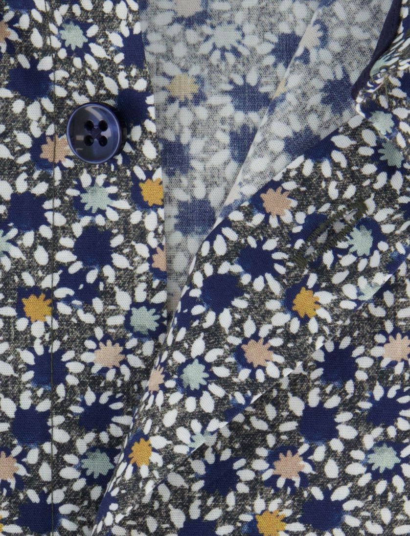 Ledub overhemd geprint donkerblauw katoen