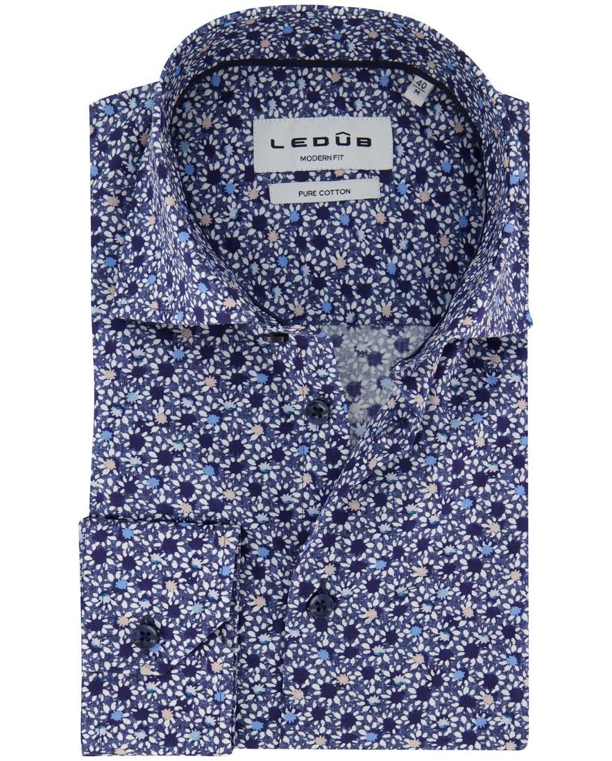 Ledub overhemd modern fit geprint blauw