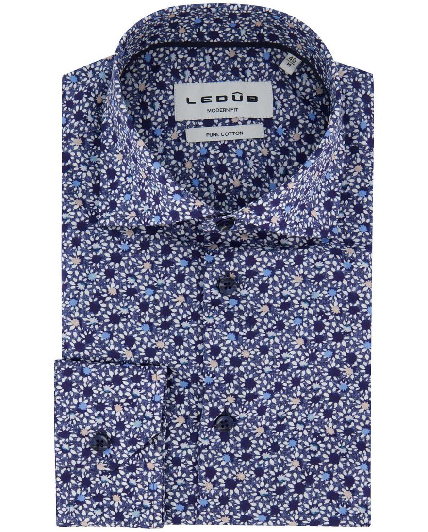 Ledub overhemd modern fit geprint blauw