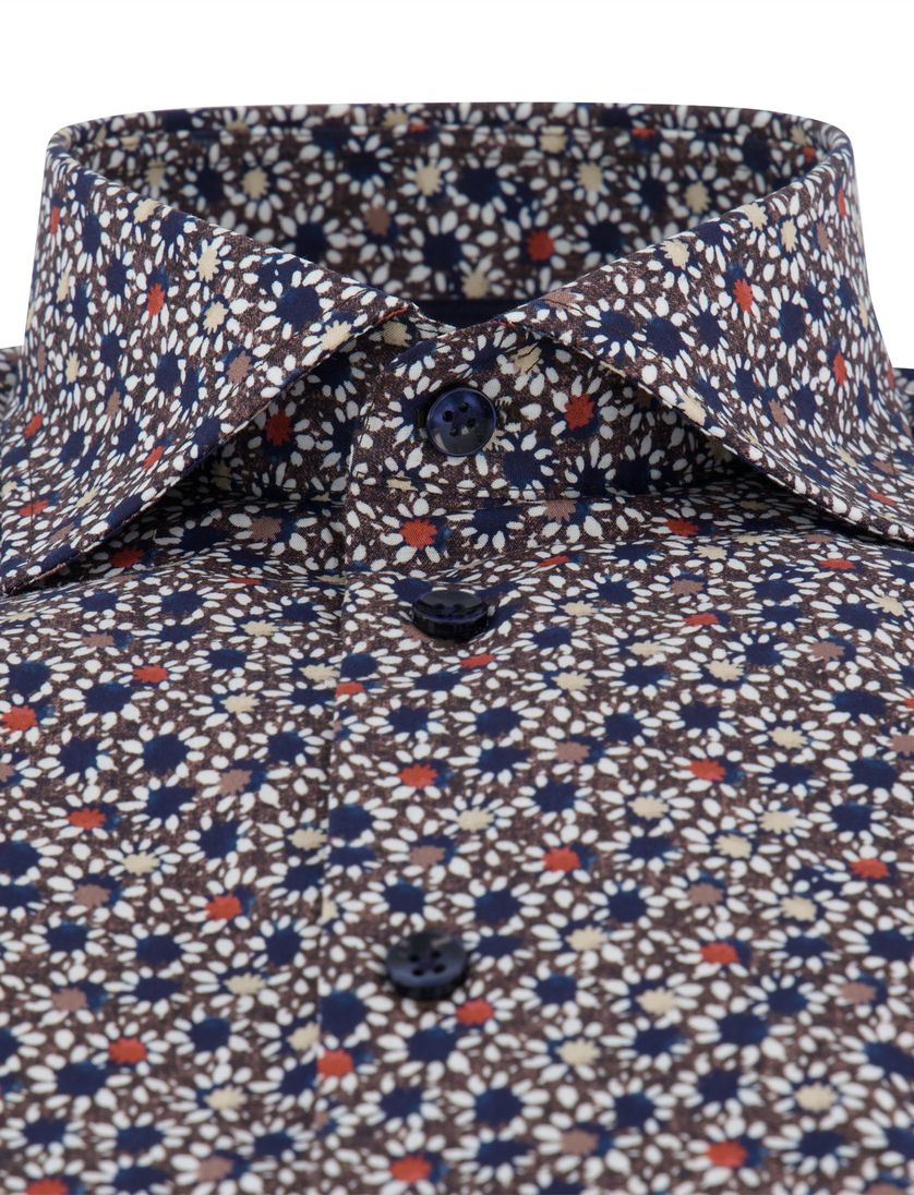 Ledub overhemd geprint navy katoen normale fit mouwlengte 7