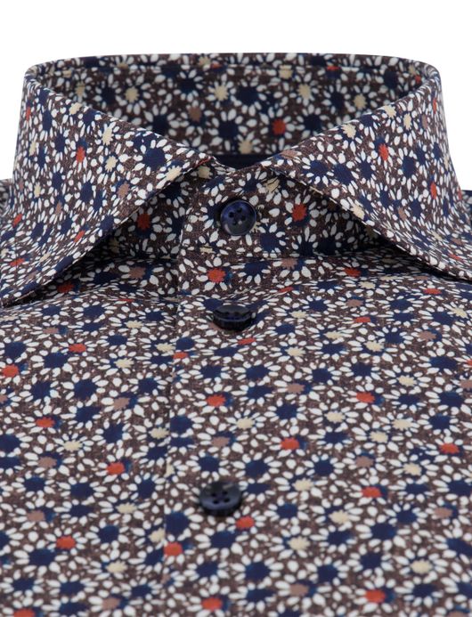 Ledub overhemd katoen navy geprint normale fit mouwlengte 7