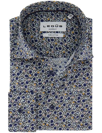 Ledub Ledub overhemd katoen geprint donkergroen normale fit