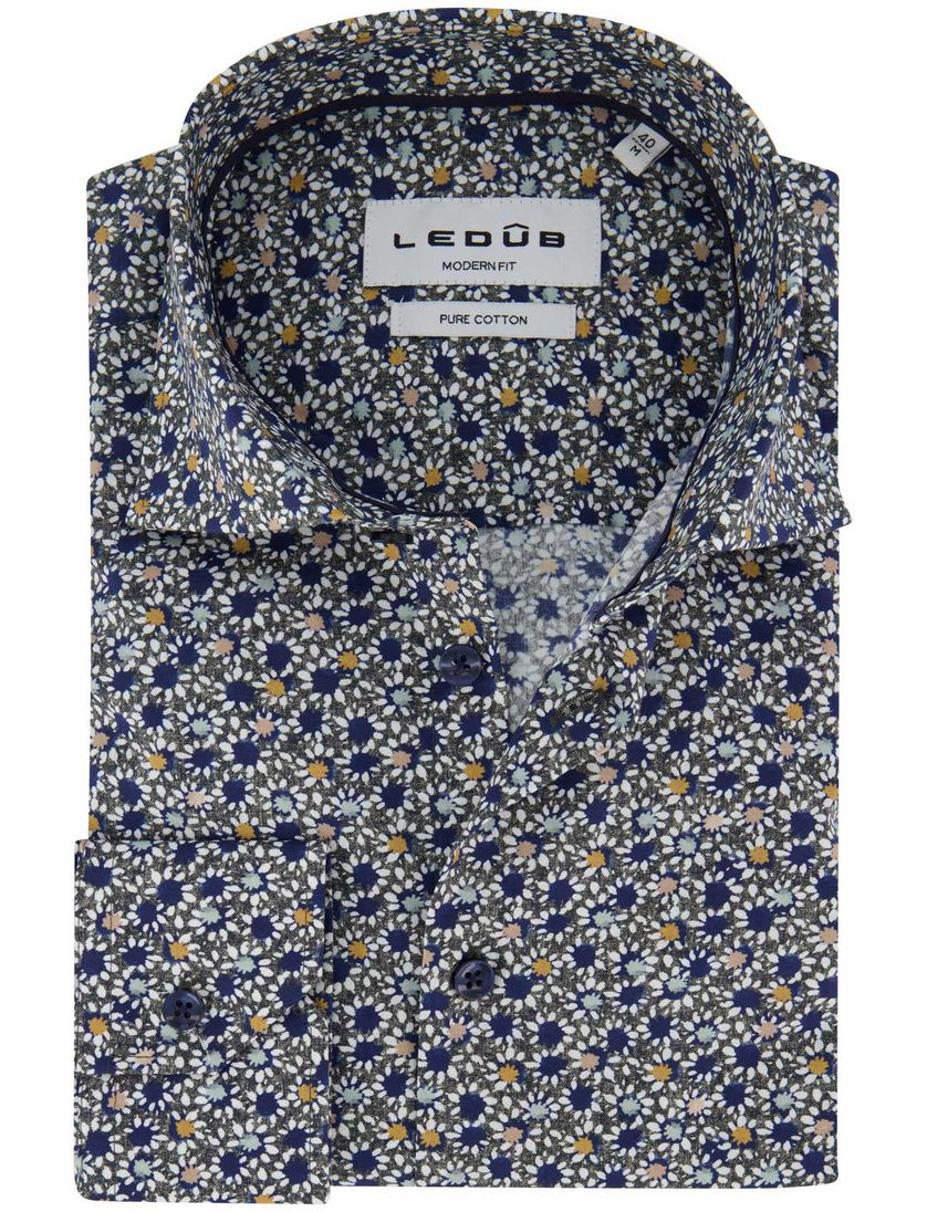 Ledub overhemd katoen geprint donkergroen normale fit