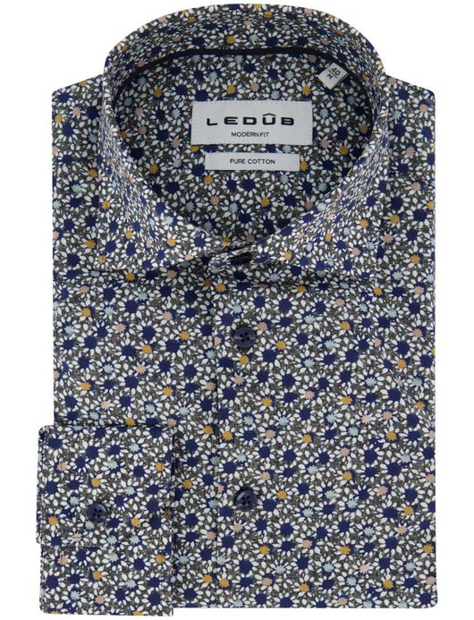Ledub overhemd donkergroen geprint katoen normale fit