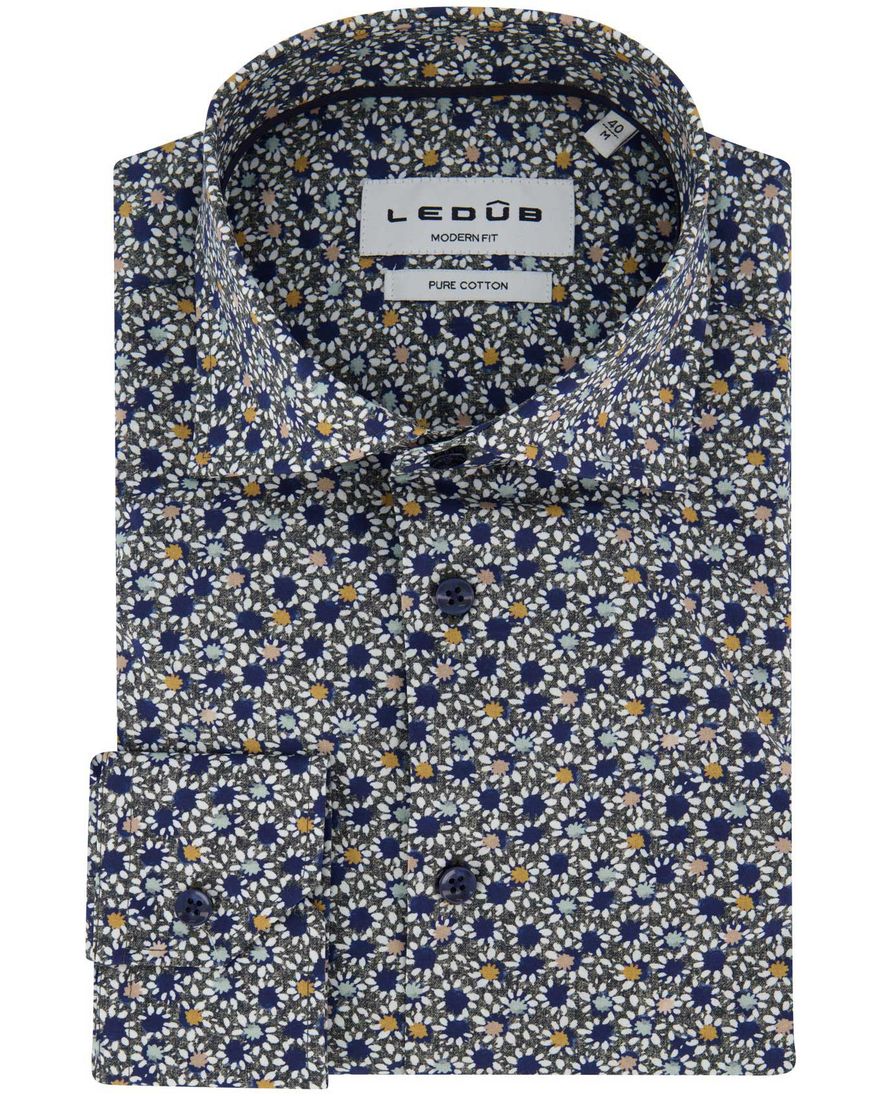 Ledub overhemd geprint donkergroen katoen normale fit