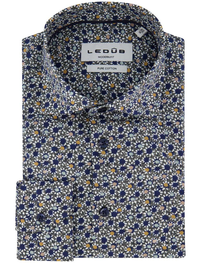 Ledub overhemd katoen geprint donkergroen normale fit