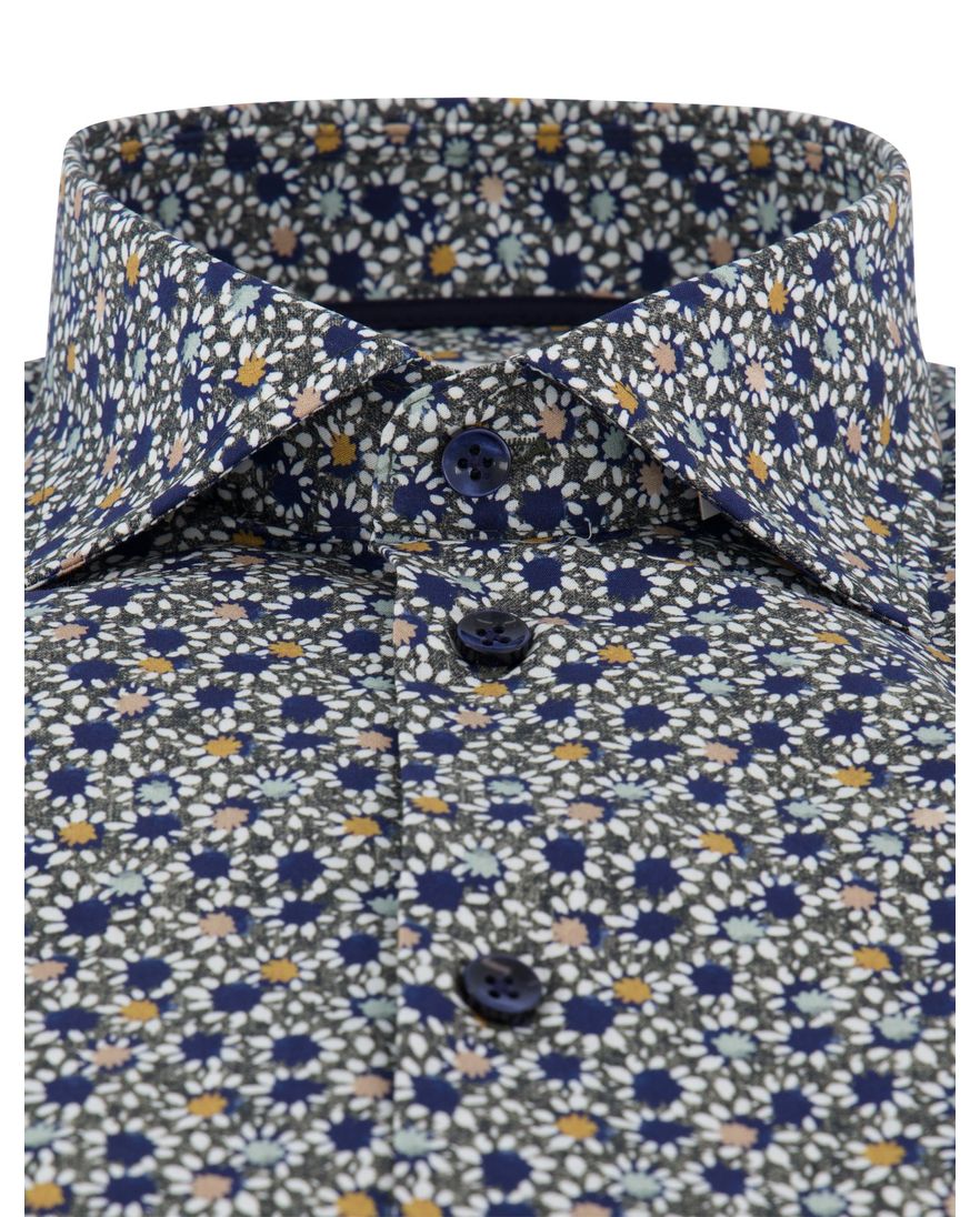 Ledub overhemd geprint donkergroen katoen normale fit