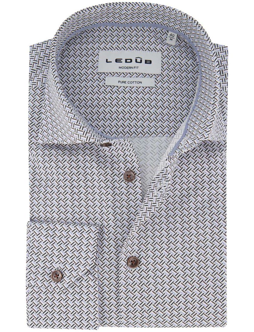 Ledub overhemd modern fit lichtblauw geprint