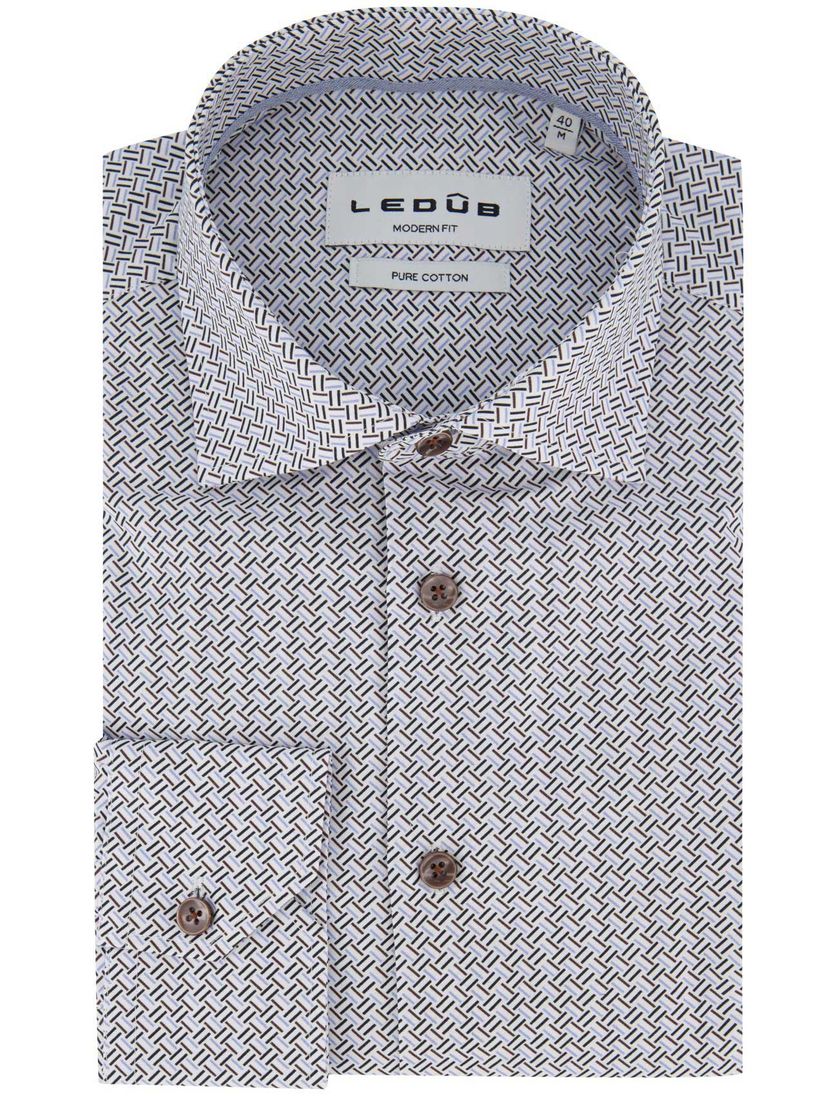 Ledub overhemd modern fit lichtblauw geprint