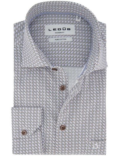 Ledub Ledub overhemd blauw geprint mouwlengte 7