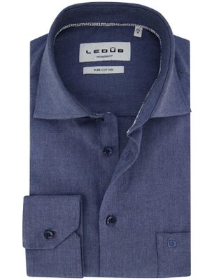 Ledub Ledub overhemd blauw effen katoen normale fit mouwlengte 7