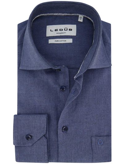 Ledub Ledub overhemd effen blauw katoen normale fit mouwlengte 7