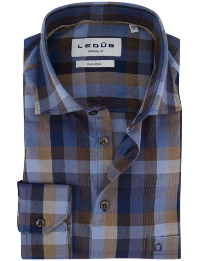 Ledub Ledub overhemd geruit blauw katoen