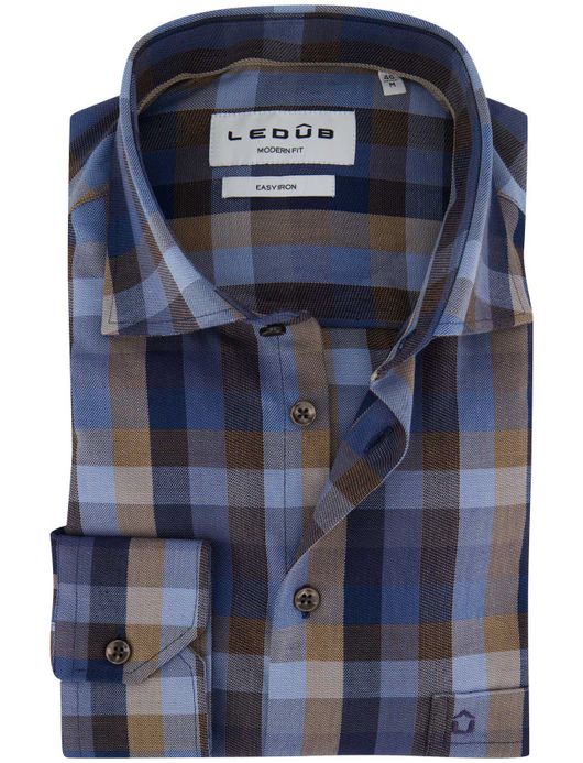Ledub overhemd geruit blauw katoen