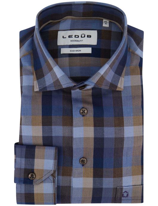 Ledub overhemd geruit blauw katoen