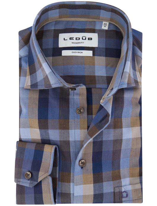 Ledub overhemd donkerblauw geruit katoen normale fit