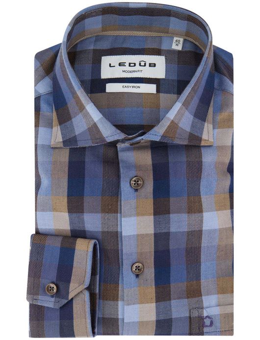 Ledub overhemd donkerblauw geruit katoen normale fit