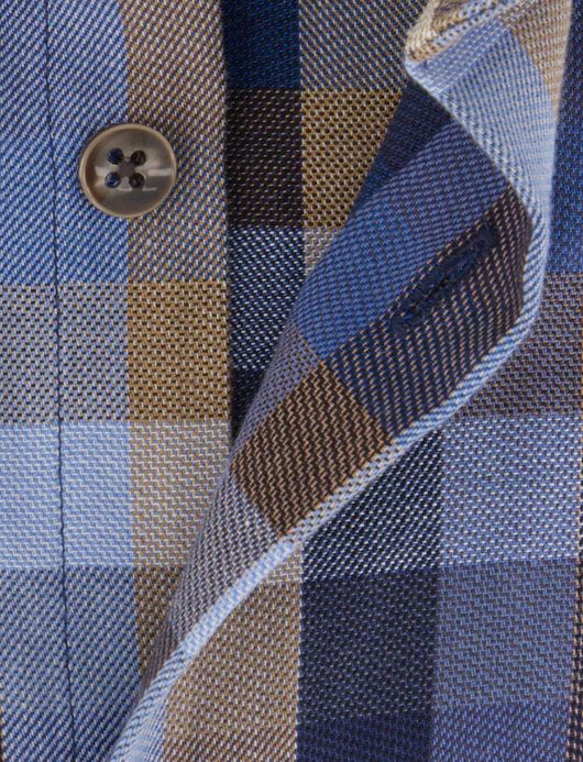 Ledub overhemd donkerblauw geruit katoen normale fit