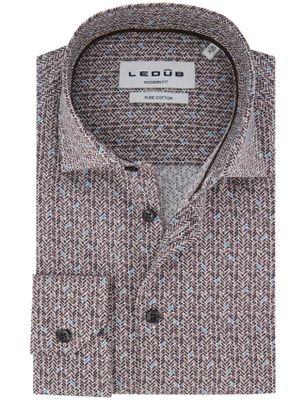 Ledub Ledub overhemd bruin modern fit geprint