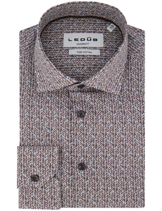 Ledub overhemd bruin katoen geprint