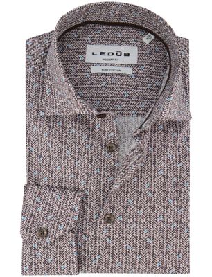 Ledub Ledub overhemd katoen bruin geprint mouwlengte 7
