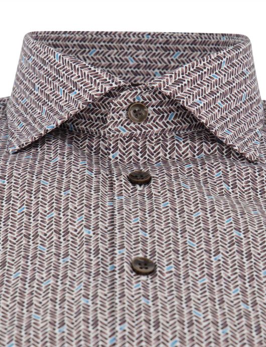 Ledub overhemd geprint bruin mouwlengte 7 katoen