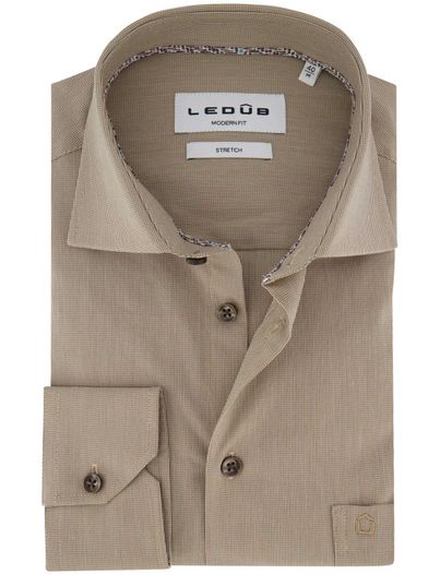 Ledub Overhemd ledub overhemd modern fit beige geruit katoen