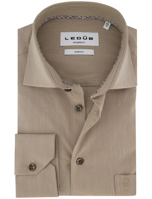 Overhemd ledub overhemd modern fit beige geruit katoen