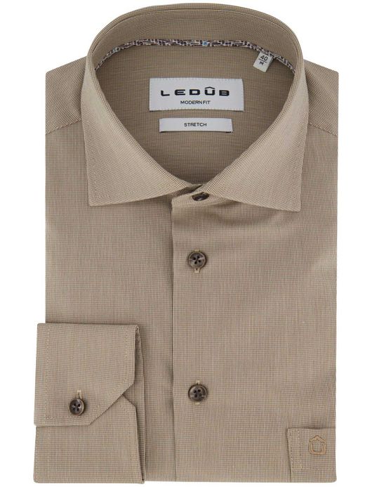 Overhemd ledub overhemd modern fit beige geruit katoen