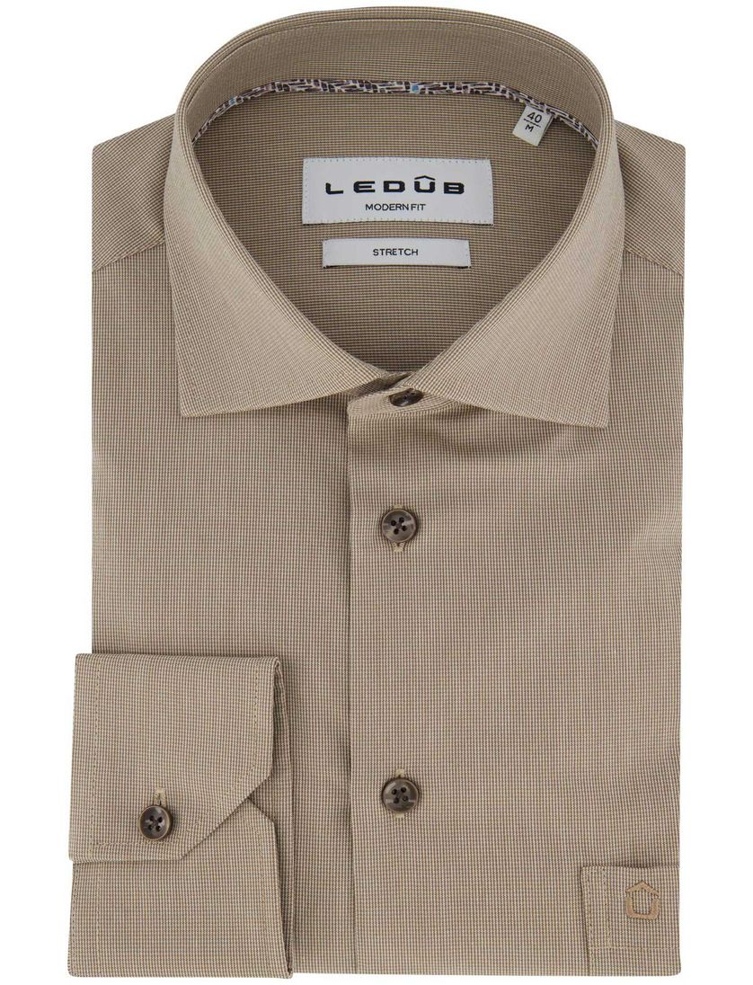 Overhemd overhemd modern fit beige geruit
