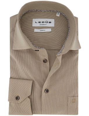 Ledub Ledub beige overhemd modern fit geruit