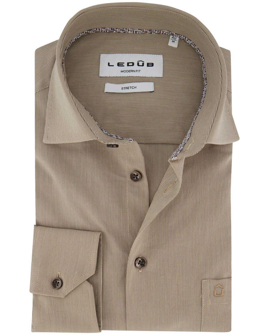 Ledub overhemd modern fit geruit beige