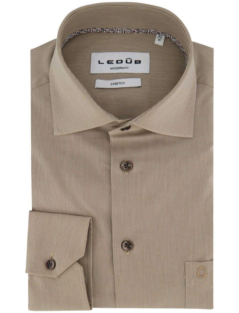 Ledub beige overhemd modern fit geruit