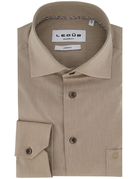 Ledub overhemd modern fit geruit beige