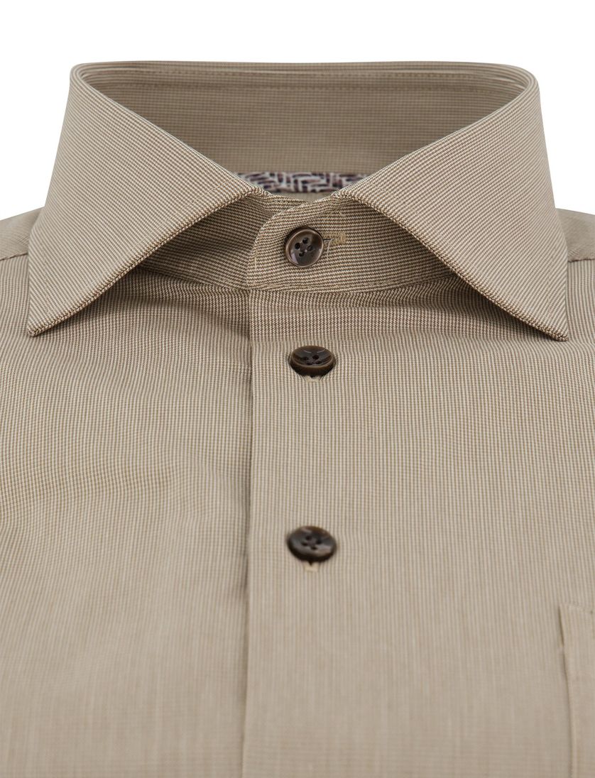 Ledub beige overhemd modern fit geruit