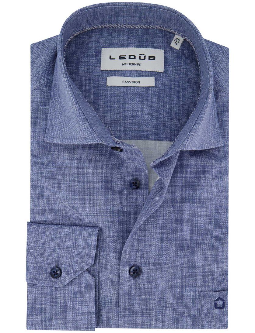 Ledub overhemd modern fit blauw geprint
