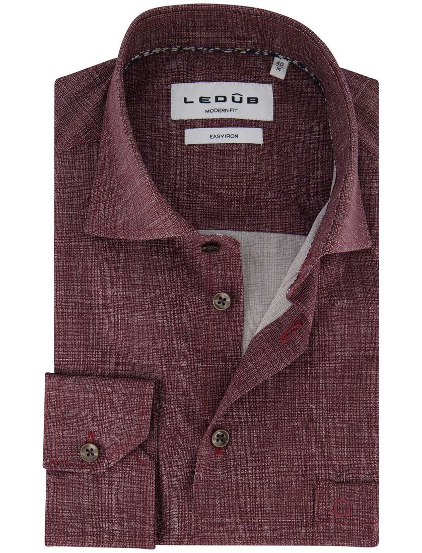Ledub overhemd modern fit rood geprint