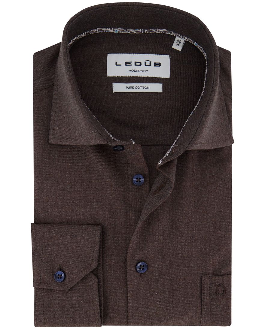 Ledub modern fit overhemd bruin katoen