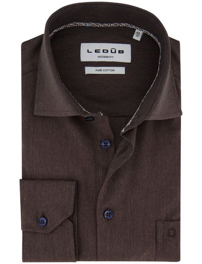 Ledub Ledub overhemd modern fit bruin katoen