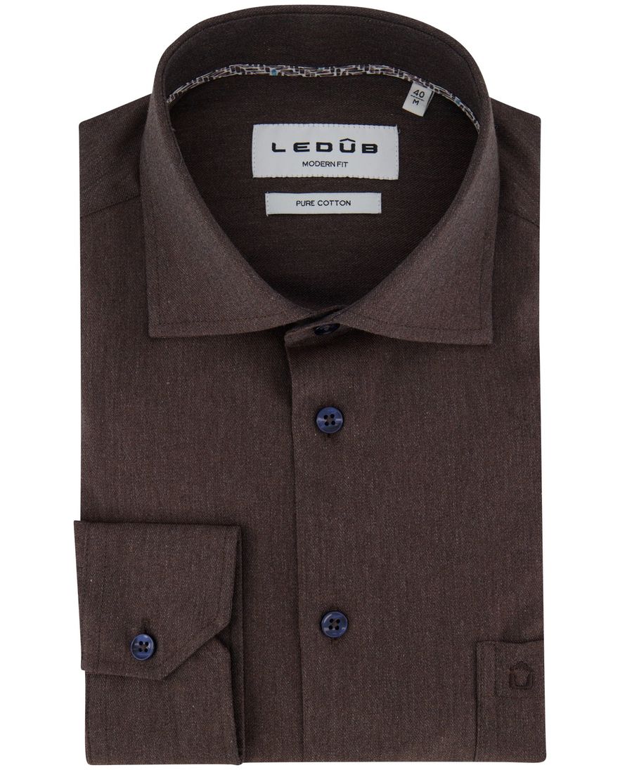 Ledub modern fit overhemd bruin katoen