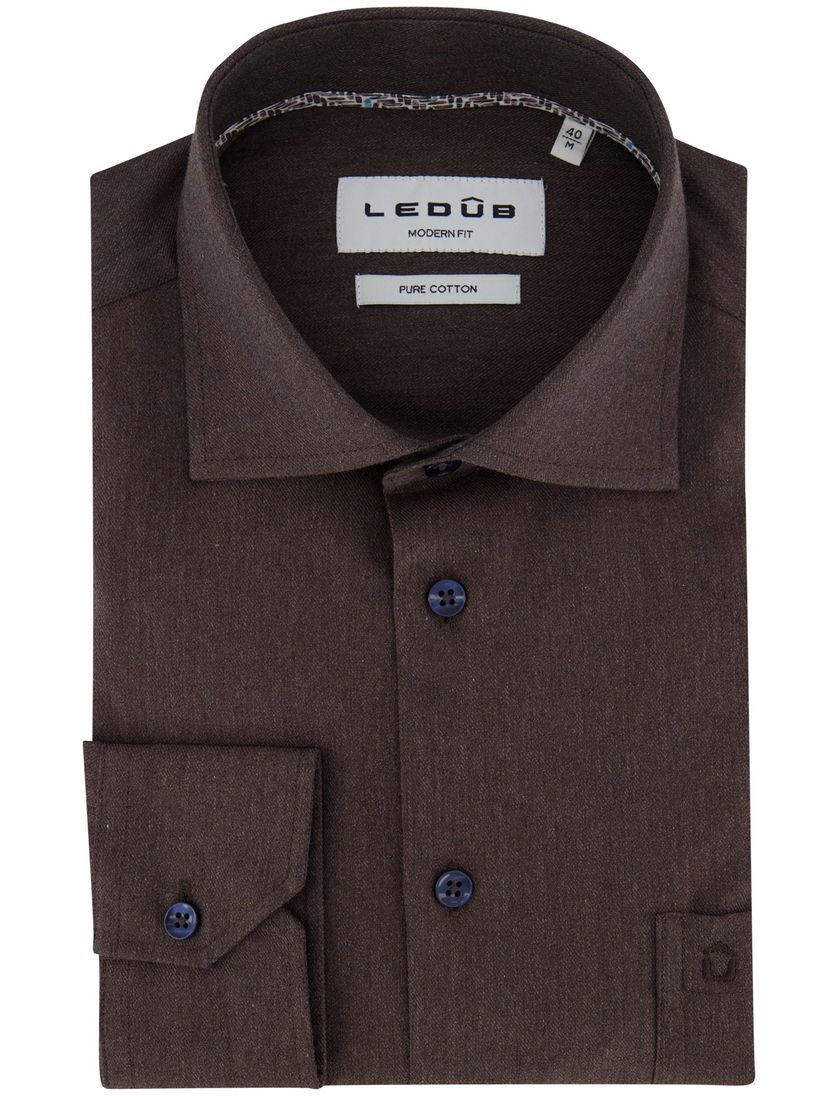 Ledub overhemd modern fit bruin katoen