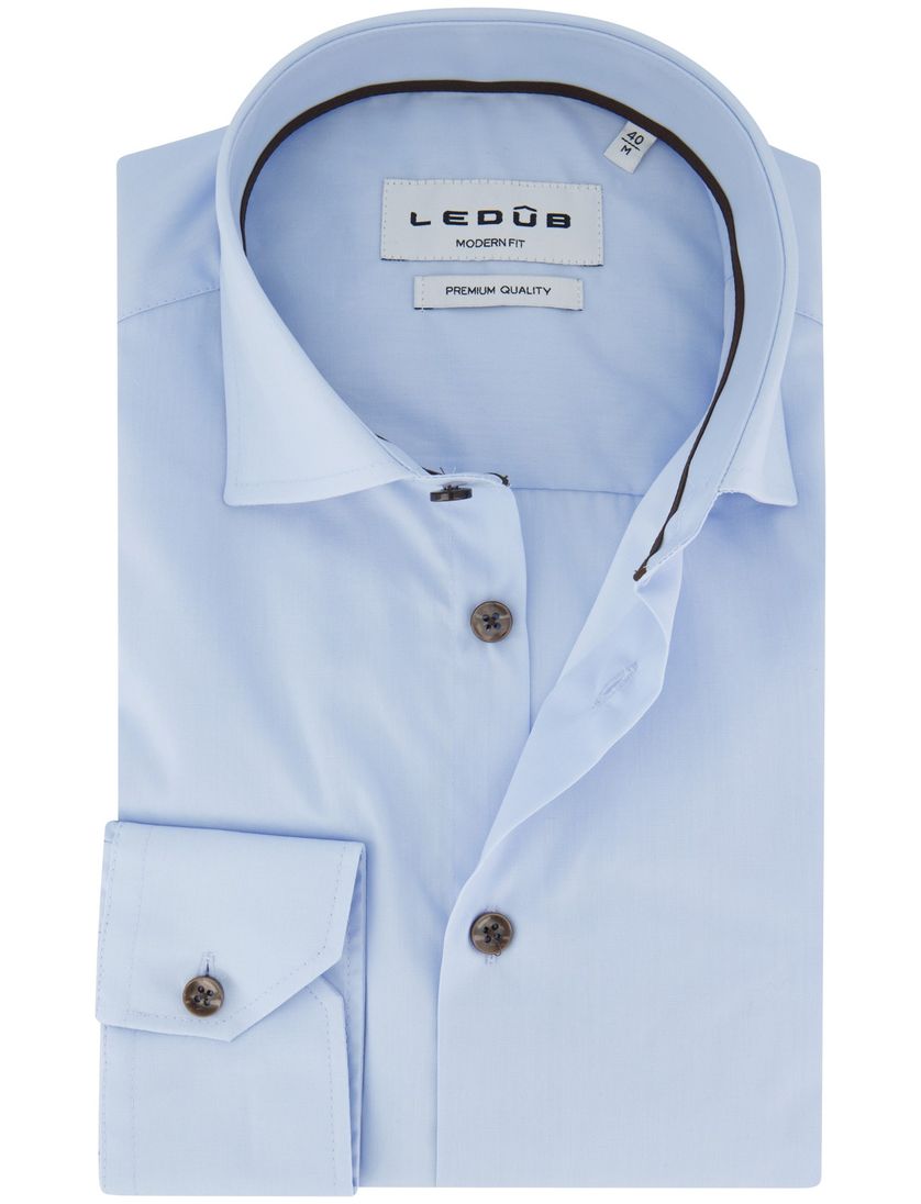 Ledub overhemd effen katoen lichtblauw normale fit
