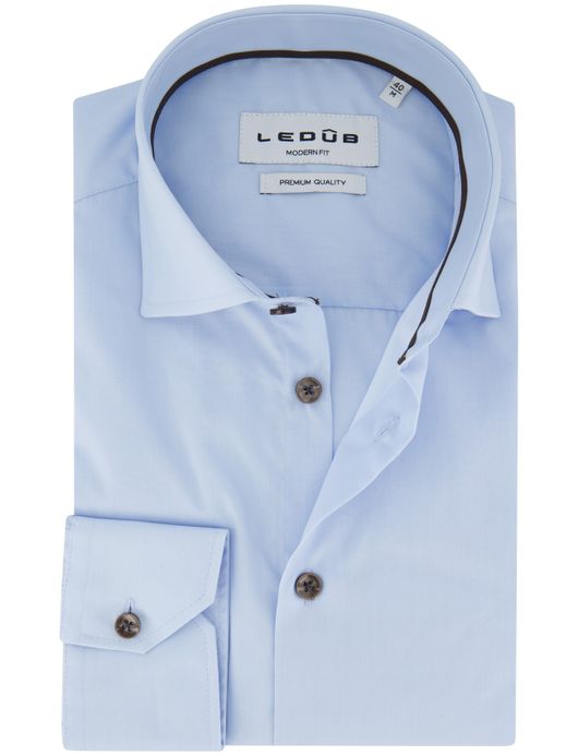 Ledub overhemd lichtblauw effen katoen normale fit