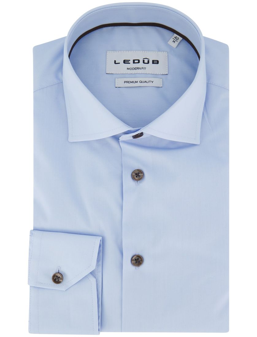 Ledub overhemd effen katoen lichtblauw normale fit