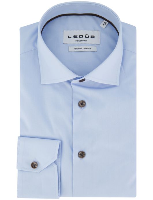Ledub overhemd lichtblauw effen katoen normale fit